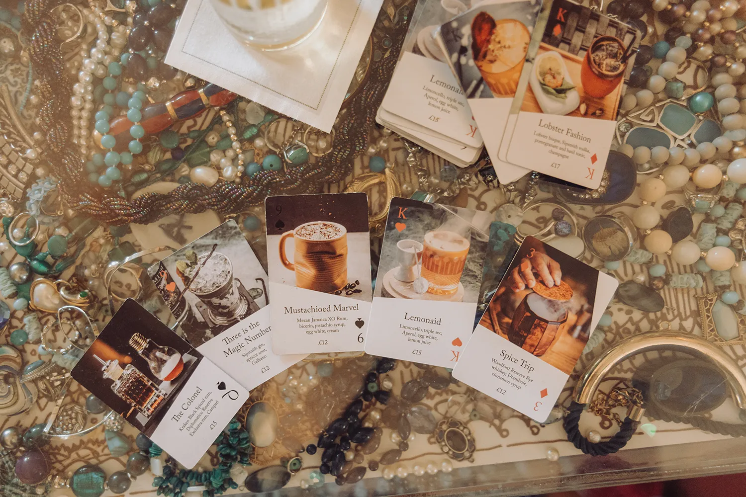 Drink menu cards styled like a deck of playing cards at No.15 by GuestHouse in Bath.