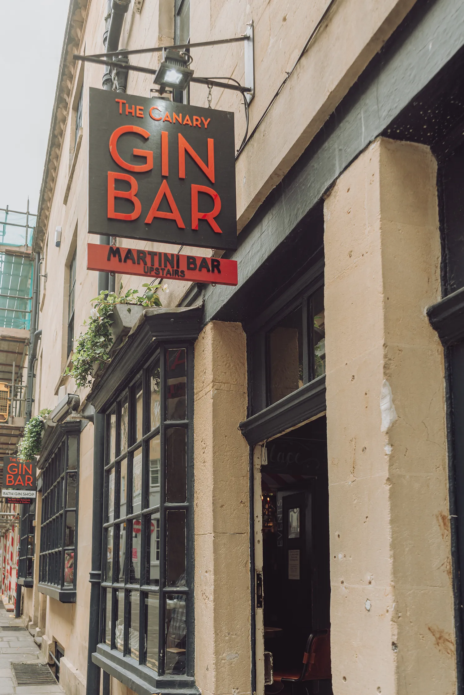 The sign outside Bath Gin Bar, a popular cocktail bar in Bath, England.
