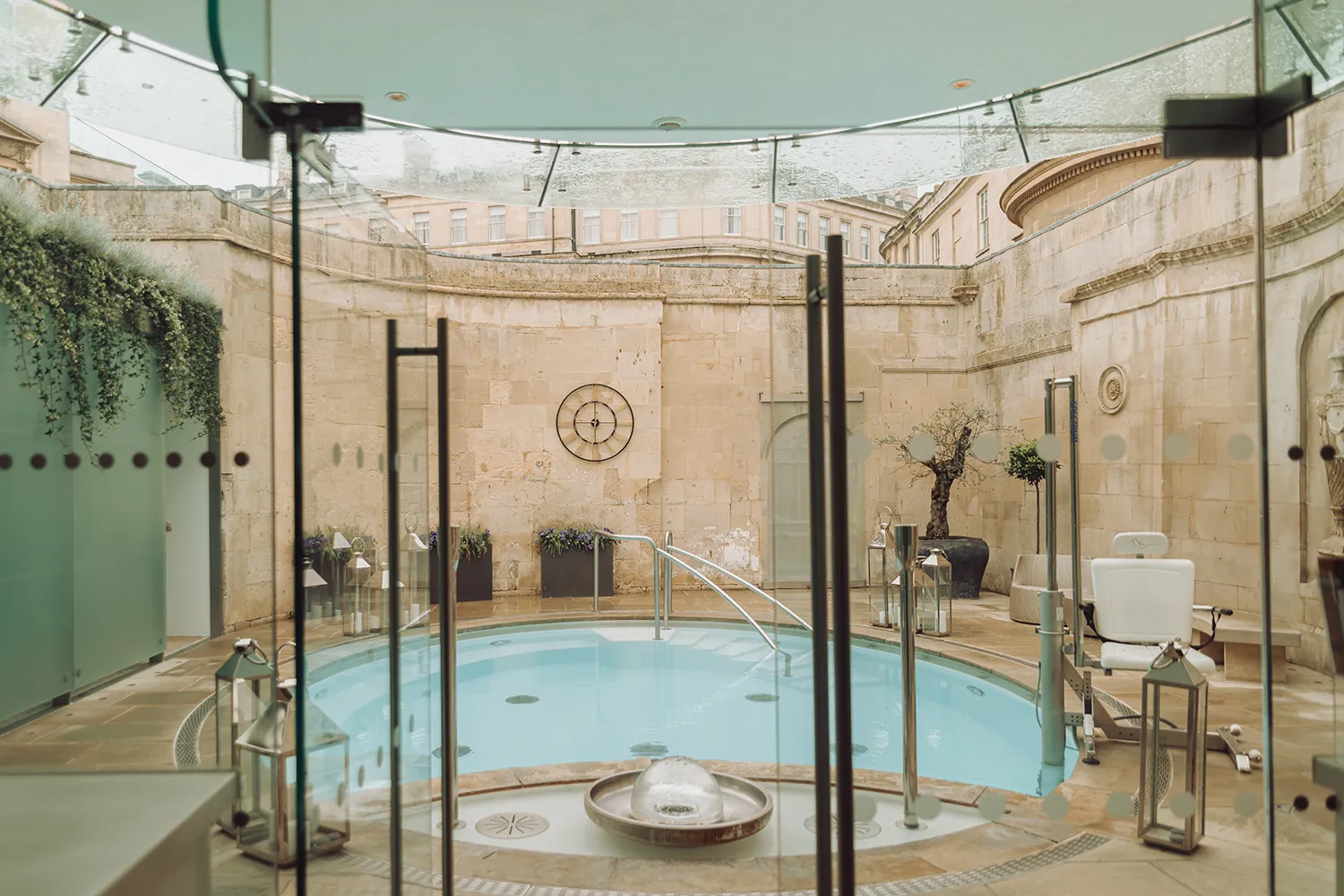 The Cross Bath at Thermae Bath Spa in Bath, England, a historic outdoor thermal pool.